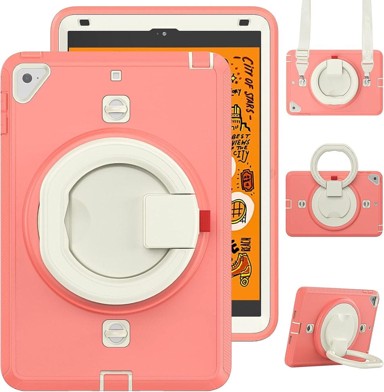 NIKCORP Oklopna maska za iPad Mini 5/4 7,9" s rotirajućim postoljem 360° i ručnim držačem troslojna, roza